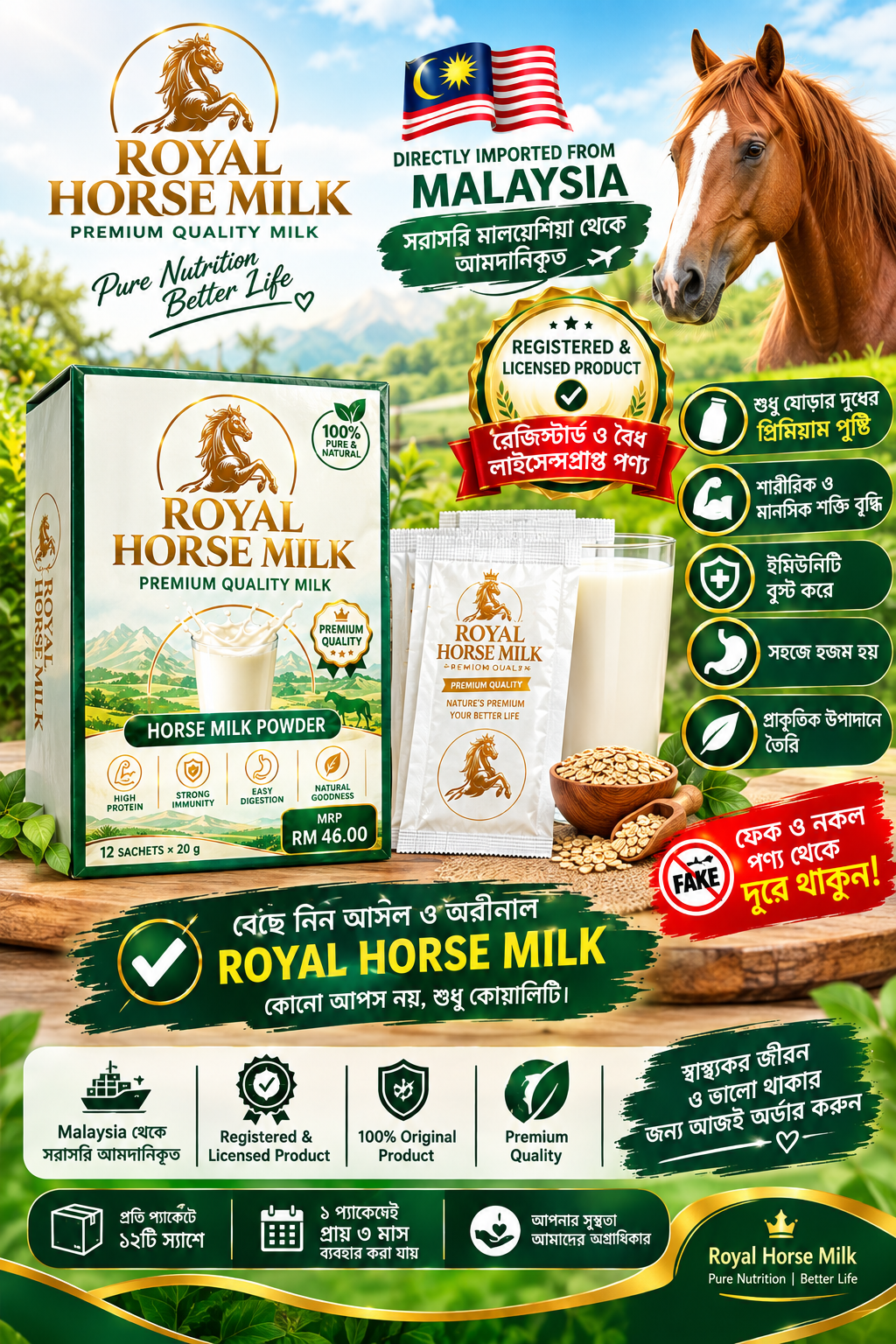 Royal Horse Milk Powder - 12 SACHETS (স্পেশাল অফার) — ছবি 2
